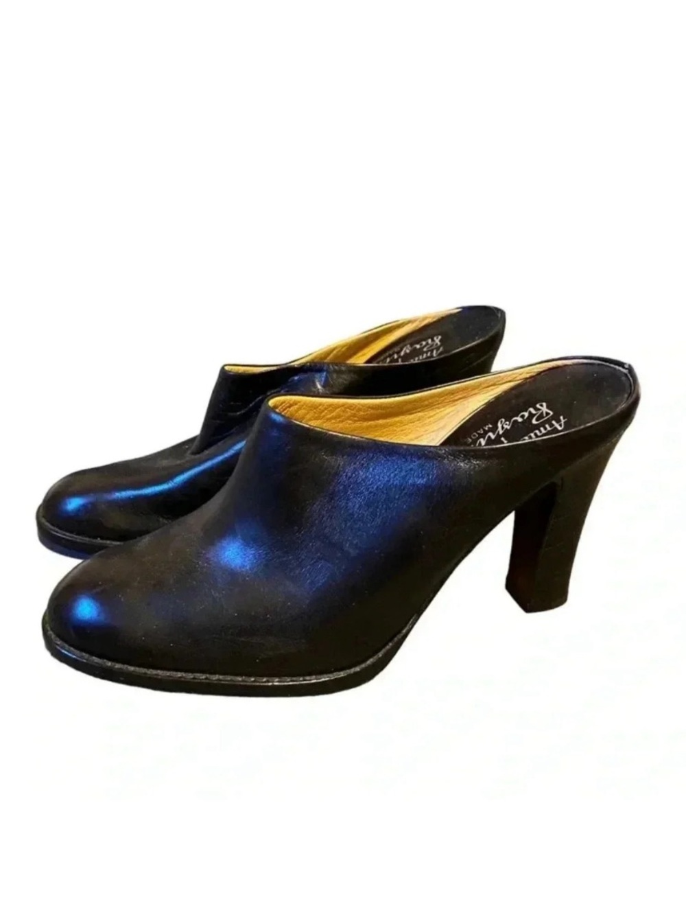 Amica Moda for Rasprini Vintage Black Leather Mules Heels Size 6 Black